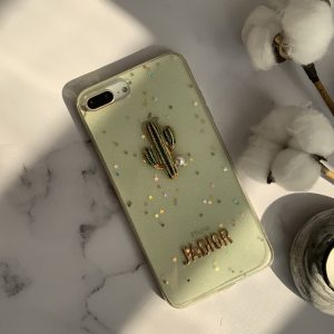 قاب موبایل آیفون کاکتوس فلزی پشت شفاف