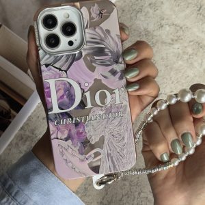 قاب موبایل آیفون دیور صورتی برگ انجیری + بندست